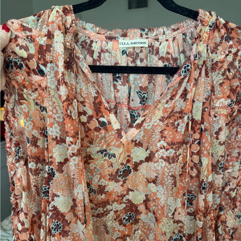 Ulla Johnson Shimmer Coral and Cream Adela blouse
